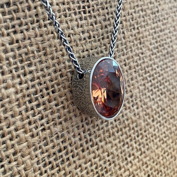 Silpada retired sterling silver 925 faceted oval champagne CZ necklace - Picture 2 of 9